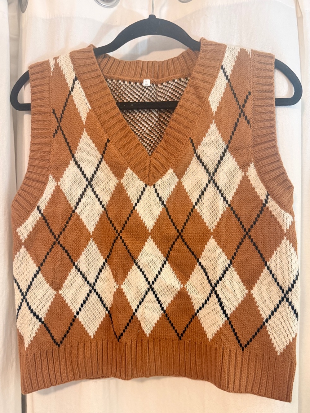 Rust Diamond Argyle Knit Sweater Vest - Size L